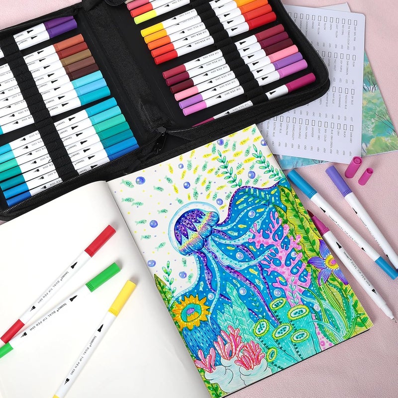 TANMIT Markers for Adult Coloring Books No Bleeding, 72 Colors Dual Tip Art Markers Set with Fine and Brush Tip Pens for Journaling Sketch Hand Lettering - Image 5